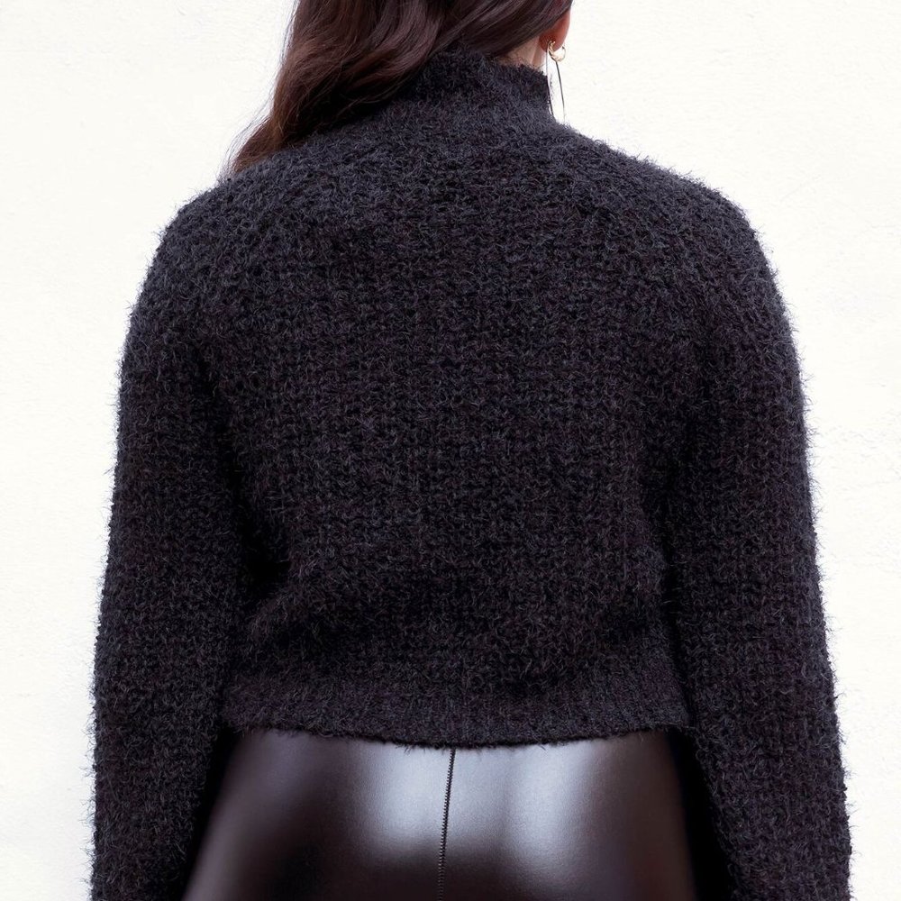 Kendall & Kylie Black Fuzzy Mock Neck Sweater - Picture 2 of 2